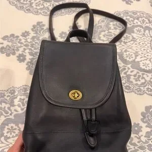 Coach | Bags | 96 Coach Black And Gold Leather Backpack With 